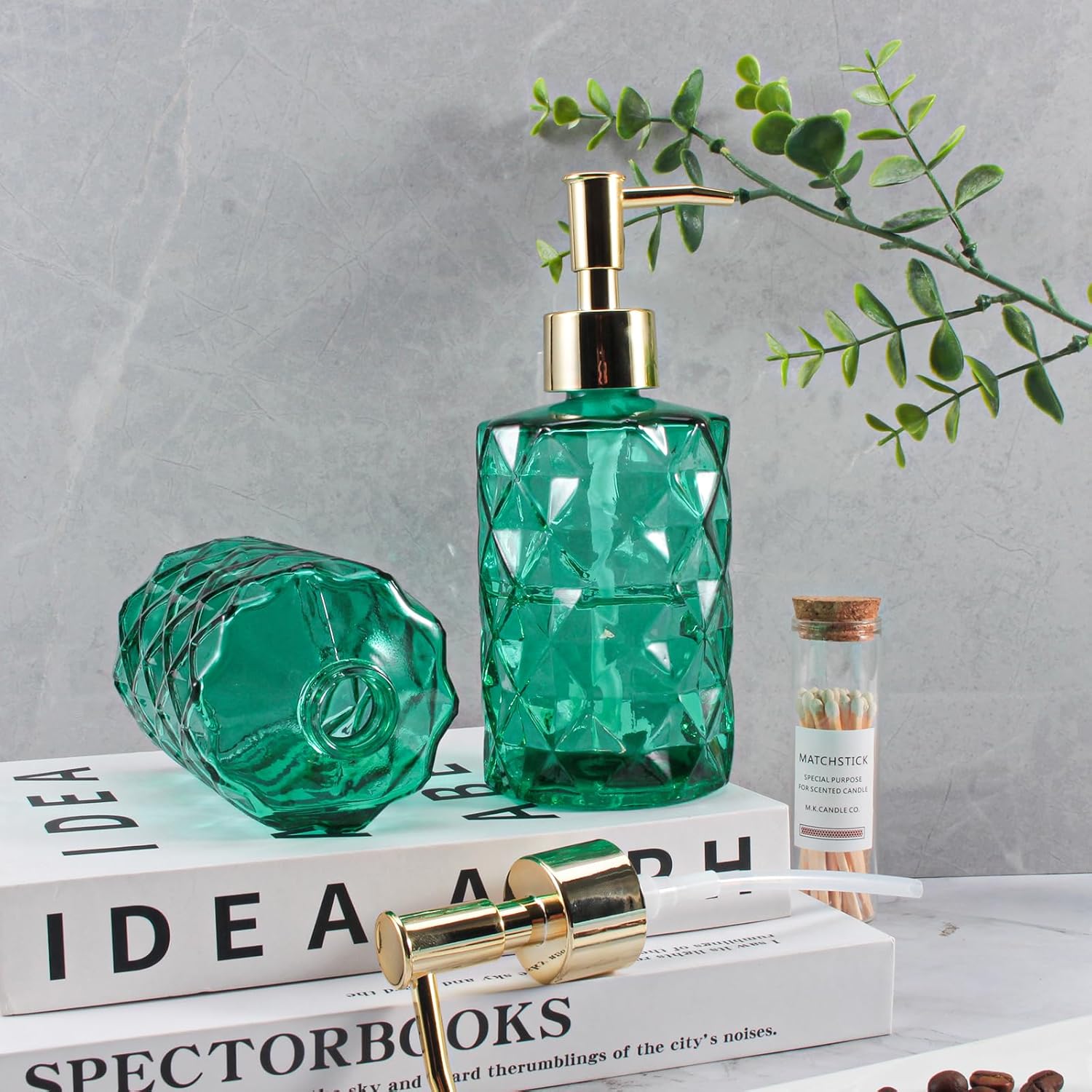 Dispensador de jabón con bomba, dispensador de jabón con patrón de diamante para encimera de cocina, baño, accesorios de baño rosa intenso (verde 2