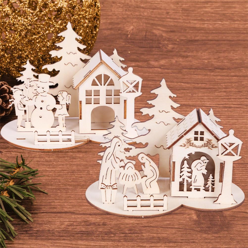 NOLITOY 2 piezas de decoración de mesa de comedor, rompecabezas de madera 3D, rompecabezas de Navidad, decoración de escritorio de Navidad, adorno