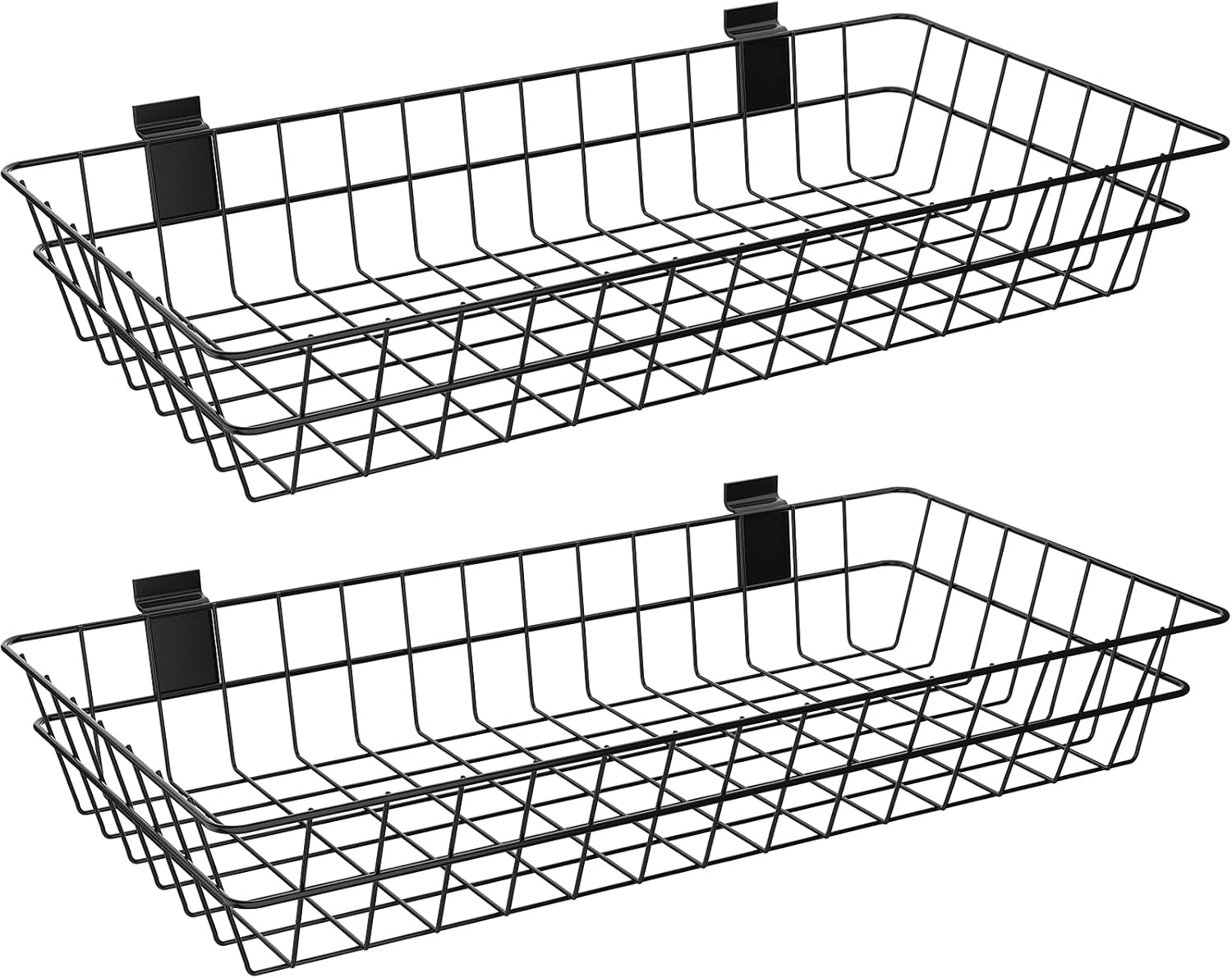 Paquete de 2 cestas de pared de listones extra grandes, 24 x 12 x 4 pulgadas, cesta de alambre colgante para pared de PVC con listones de metal