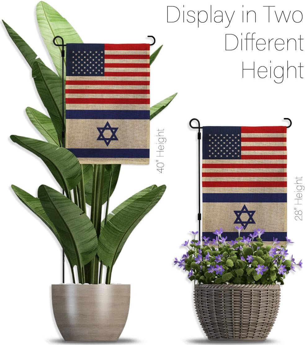 Bandera israelí estadounidense bandera bandera de Israel bandera de arpillera juego de poste de bandera para el hogar, césped, patio, soporte de