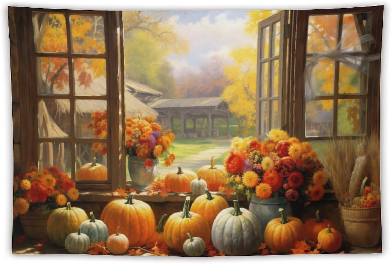 Notedi Tapiz para colgar en la pared, arte de pared para dormitorio, sala de estar, dormitorio, picnic, Acción de Gracias, calabazas, girasol, hojas