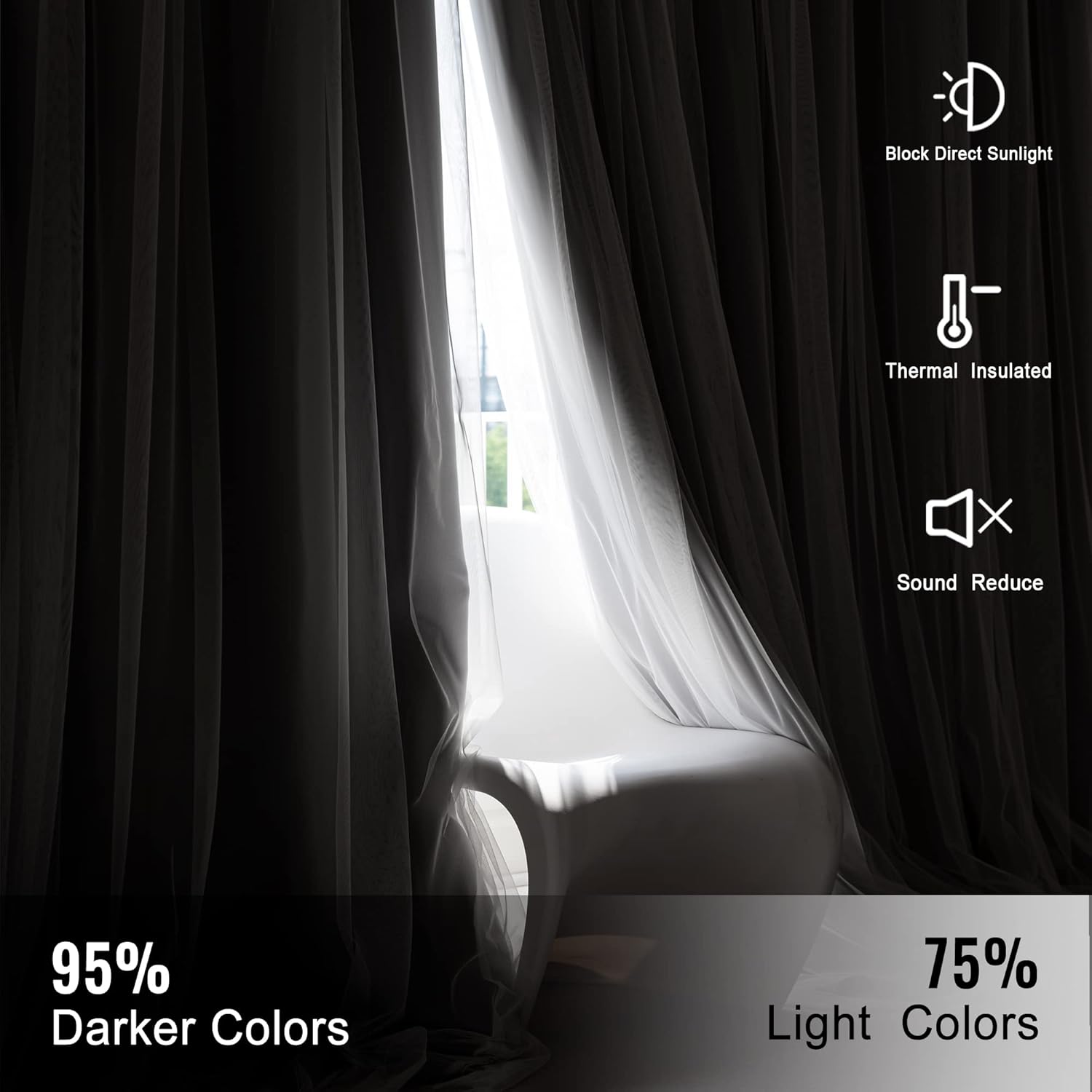 Kinryb Cortinas opacas cortas para decoración de Navidad, con superposición blanca transparente, 2 capas, insonorizadas, para sala de estar,