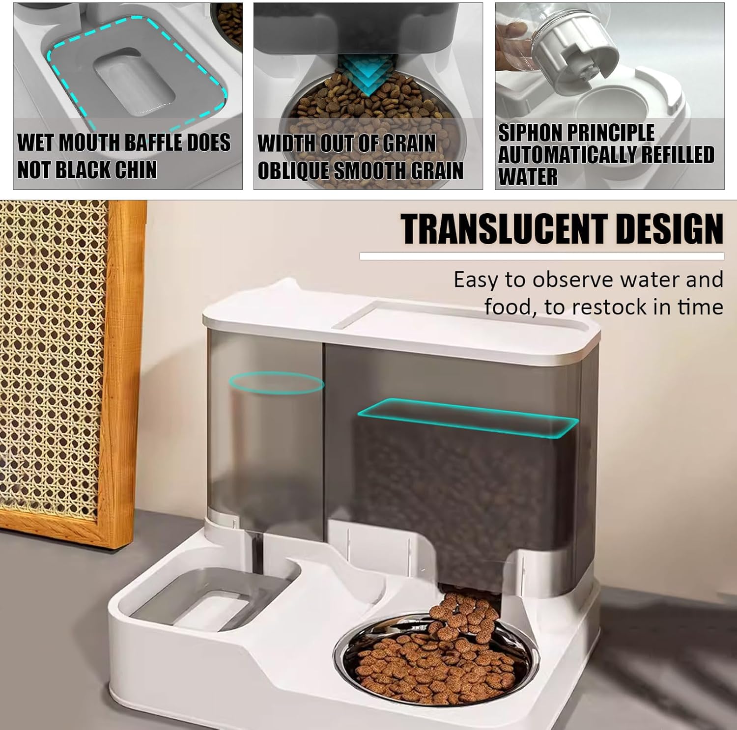 kathson Juego de dispensador automático de comida y agua todo en uno para gatos, alimentador por gravedad para gatos con cuenco de acero inoxidable,