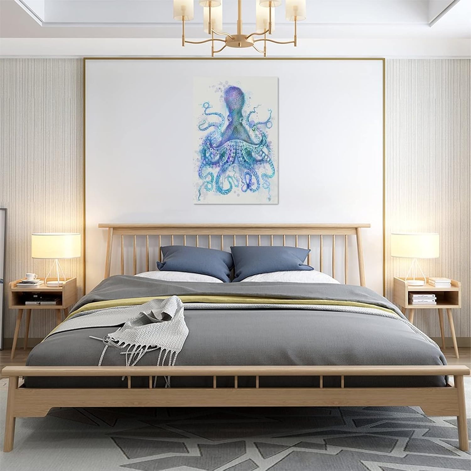 Lienzo de pulpo azul océano, impresiones artísticas para pared, cuadros de animales marinos, vida marina, arte enmarcado, decoración del hogar para
