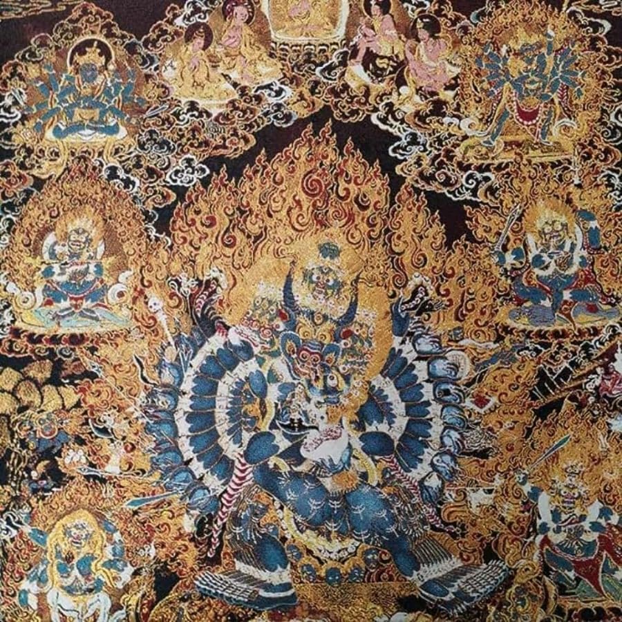Thangka – Tapiz de seda para colgar en la pared, diseño tibetano, Yama Dharmaraja, deidad budista, Yamantaka, Tangka, yoga, decoración del hogar,