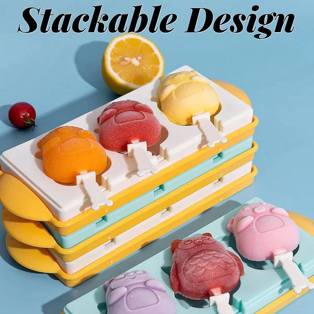 Juego de 3 moldes de silicona para paletas para niños, moldes de silicona para hacer helados, moldes para hacer helados, accesorios de cocina, fácil