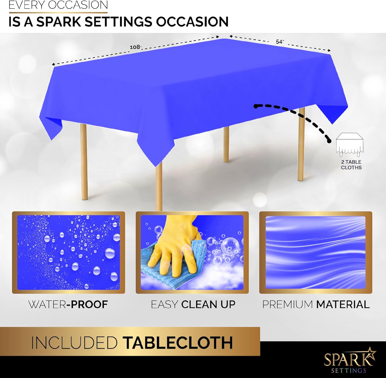 SparkSettings Juego de suministros de fiesta azul real, platos de papel, vasos de plástico, tenedores, cuchillos, cucharas, servilletas, mantel para