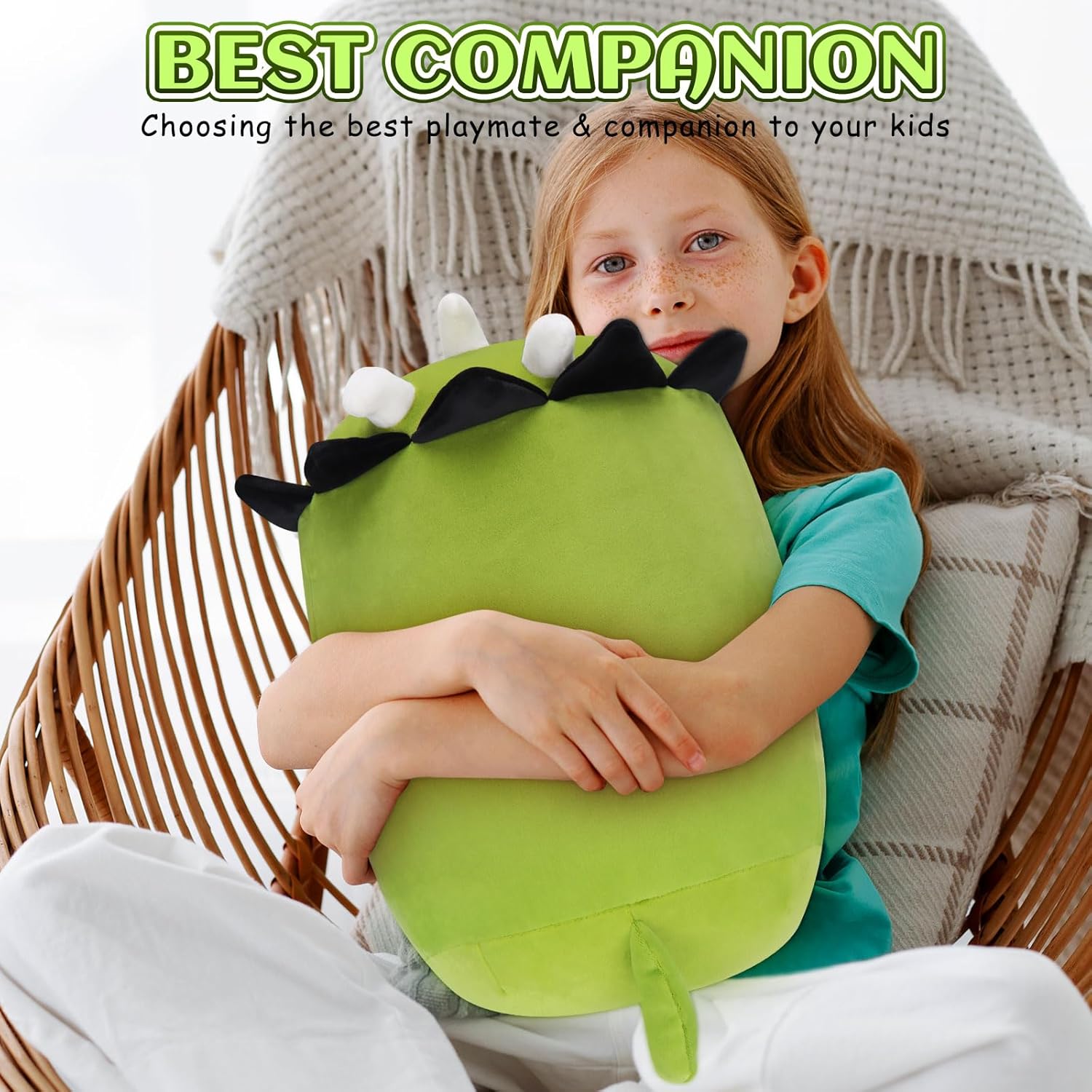 Auspicious beginning Peluche de dinosaurio, 16 dinosaurios de peluche, lindos dinosaurios verdes, almohada de felpa de dragón suave, almohadas de