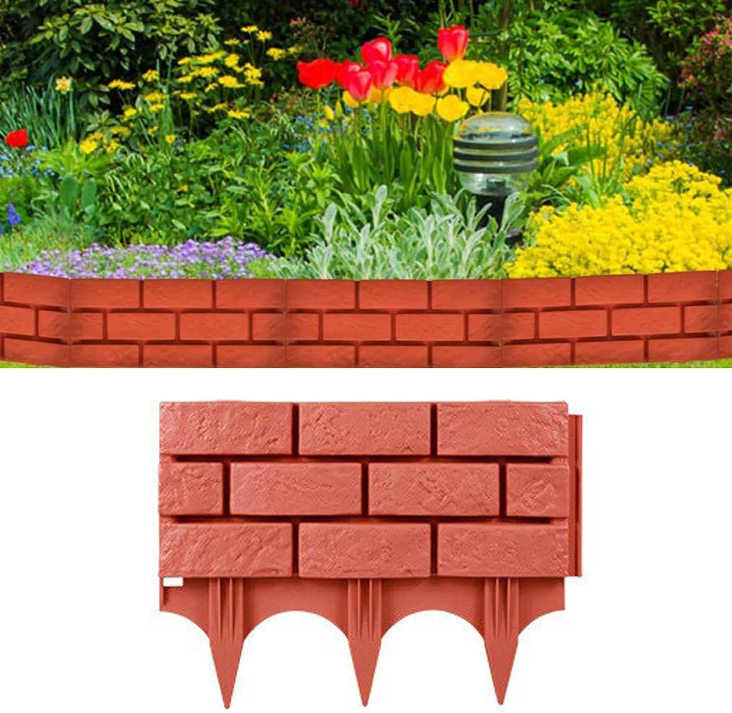 Bricks Stone Design Garden Lawn Edge Fence 510 Pcs Yard Landscaping Fence Liner Kit de barrera de paisaje decorativo para césped (rojo, 10 unidades)