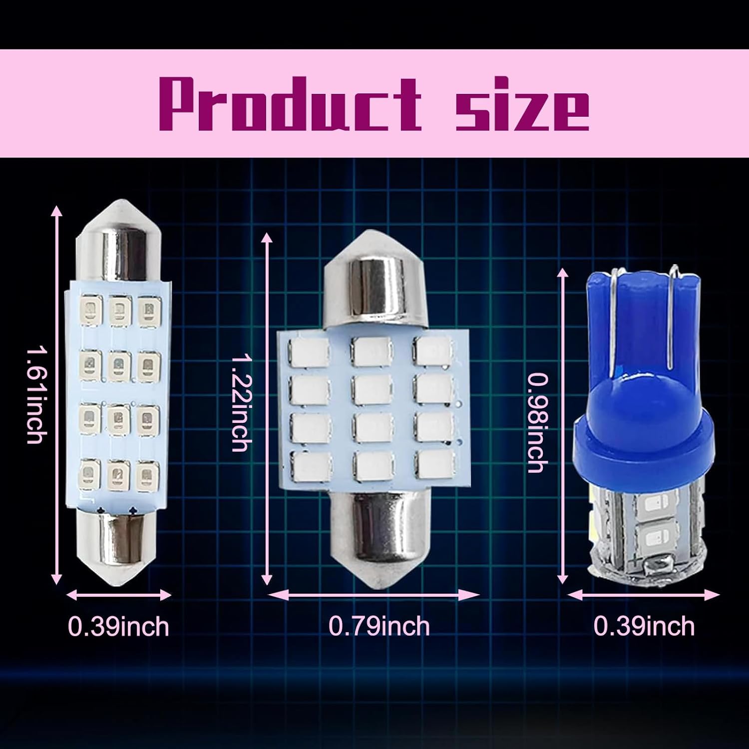 UGSHY Juego de 24 bombillas LED para automóvil, bombillas interiores T10, luz de lectura de doble punta, luz de cúpula, apta para luces interiores