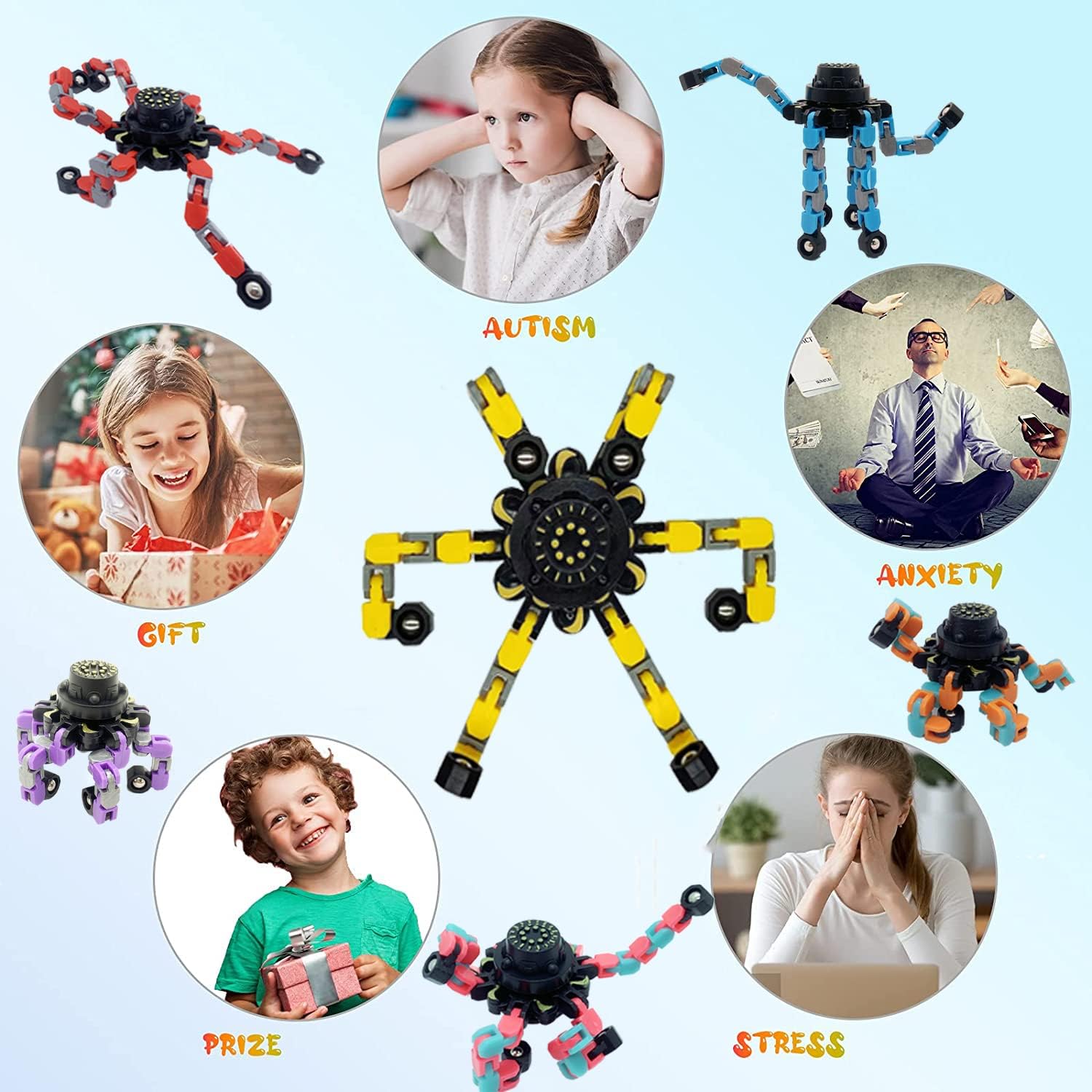 Paquete de 16 juguetes de giroscopio con punta de los dedos, juguetes sensoriales divertidos para la ansiedad, spinners de mano, giroscopio, para