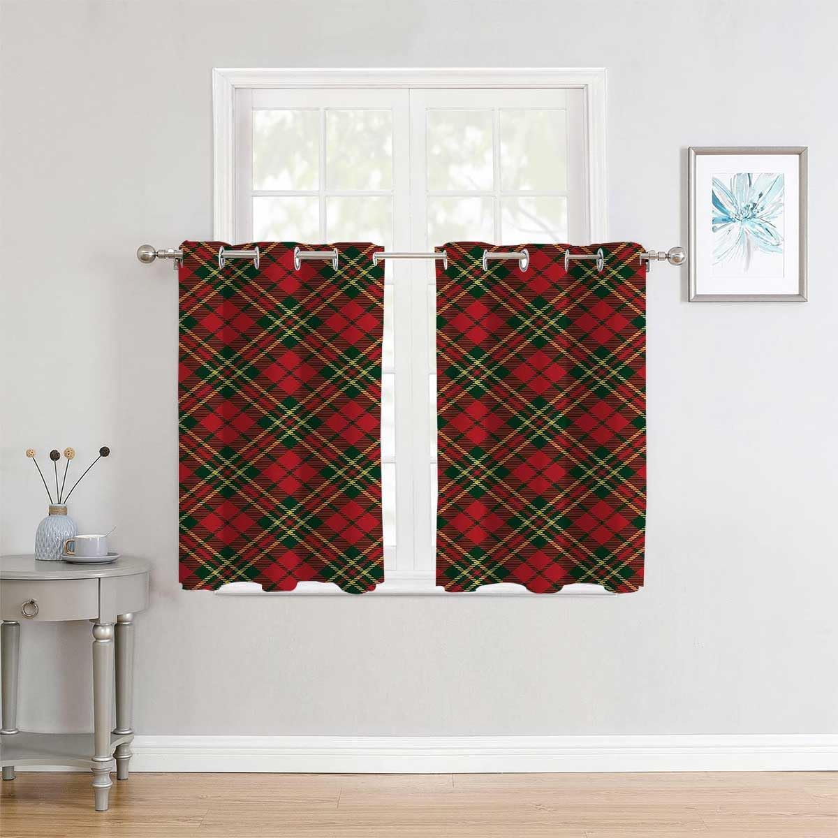 YANFENQI Cortinas para Habitacion Checkered Grommet Short Door Dividers for Rooms Curtain Wall 55Inch Width by 55Inch Length,2 Panels