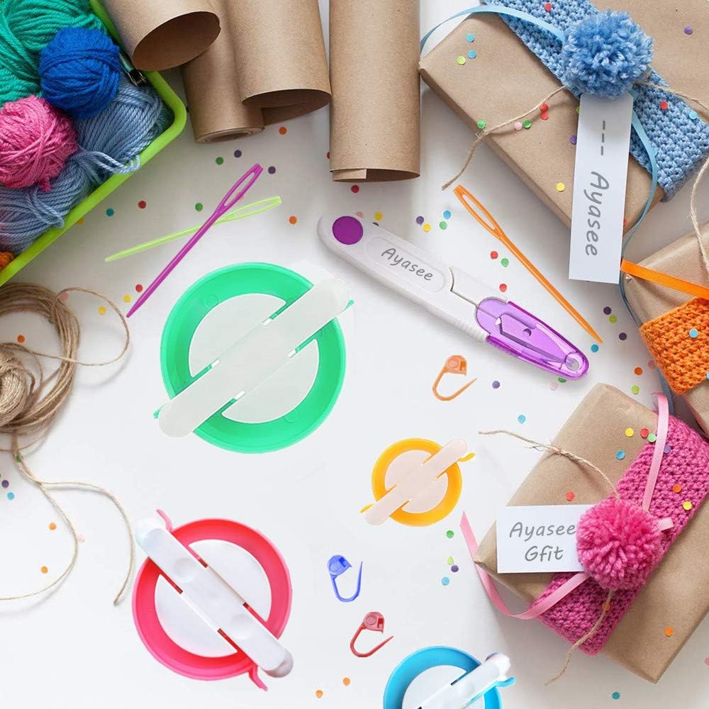Máquina para hacer pompones, 4 tamaños para tejer bolas de pelusa, agujas, manualidades, manualidades, juego de herramientas de lana, decoración + 1