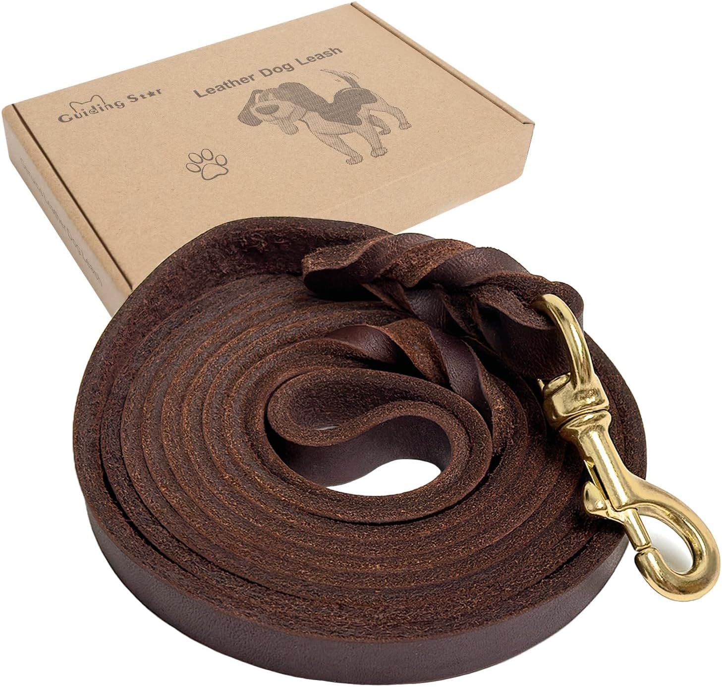 Guiding Star Correa de cuero marrón para perro de 5 pies, suave, duradera, hecha a mano, trenzada de cuero genuino, resistente, resistente,