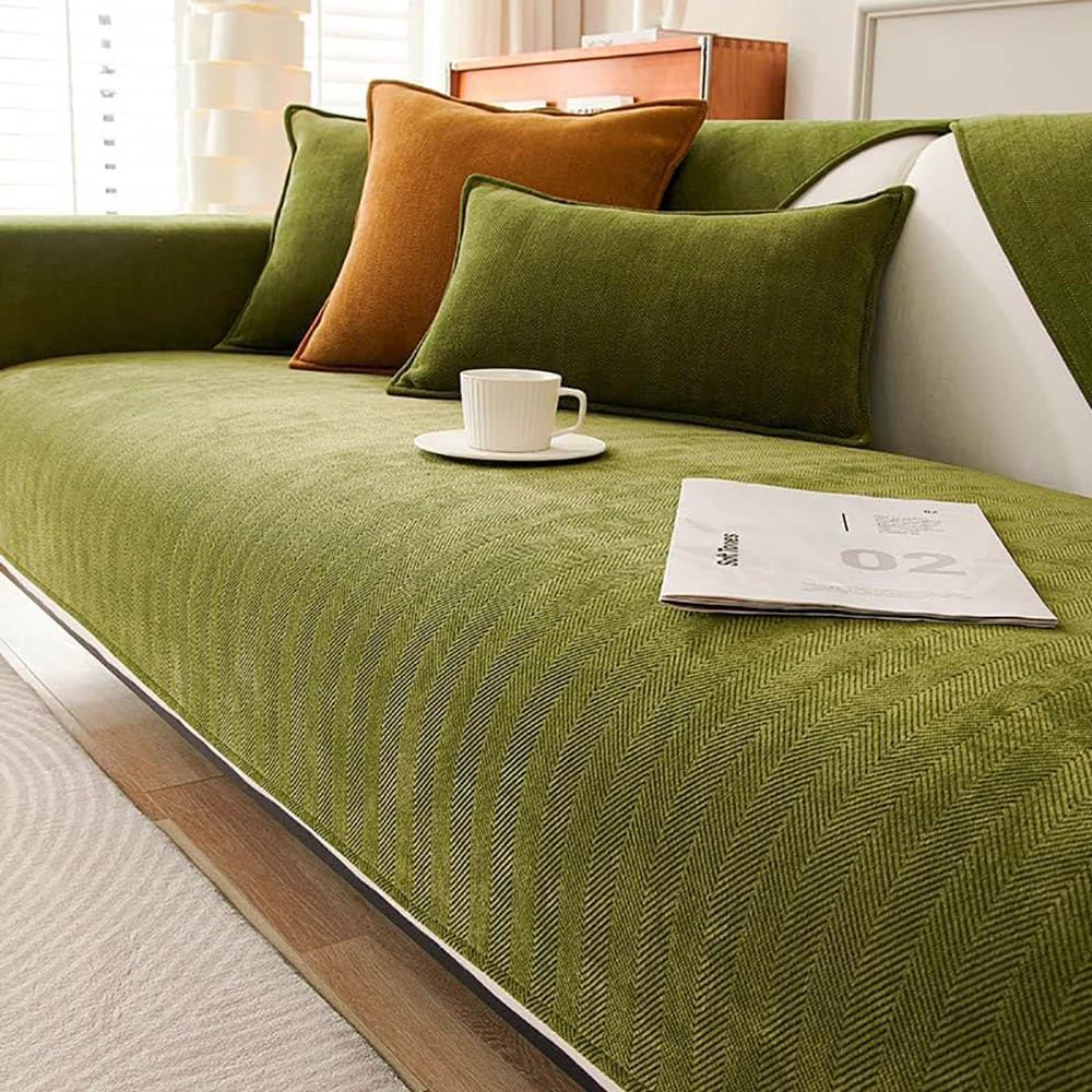 Funda para sofá, tela de chenilla en espiga para muebles, funda para sofá (verde, 17.7 x 17.7 in17.7 x 17.7 pulgadas)