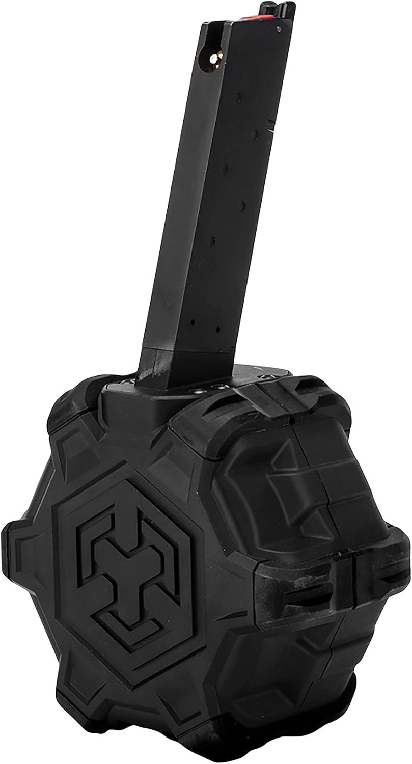 Evike Airsoft AW – Mag de Airsoft de tambor personalizado para pistolas y rifles de aire comprimido de gas (modelo WE Airsoft 1911  Negro)