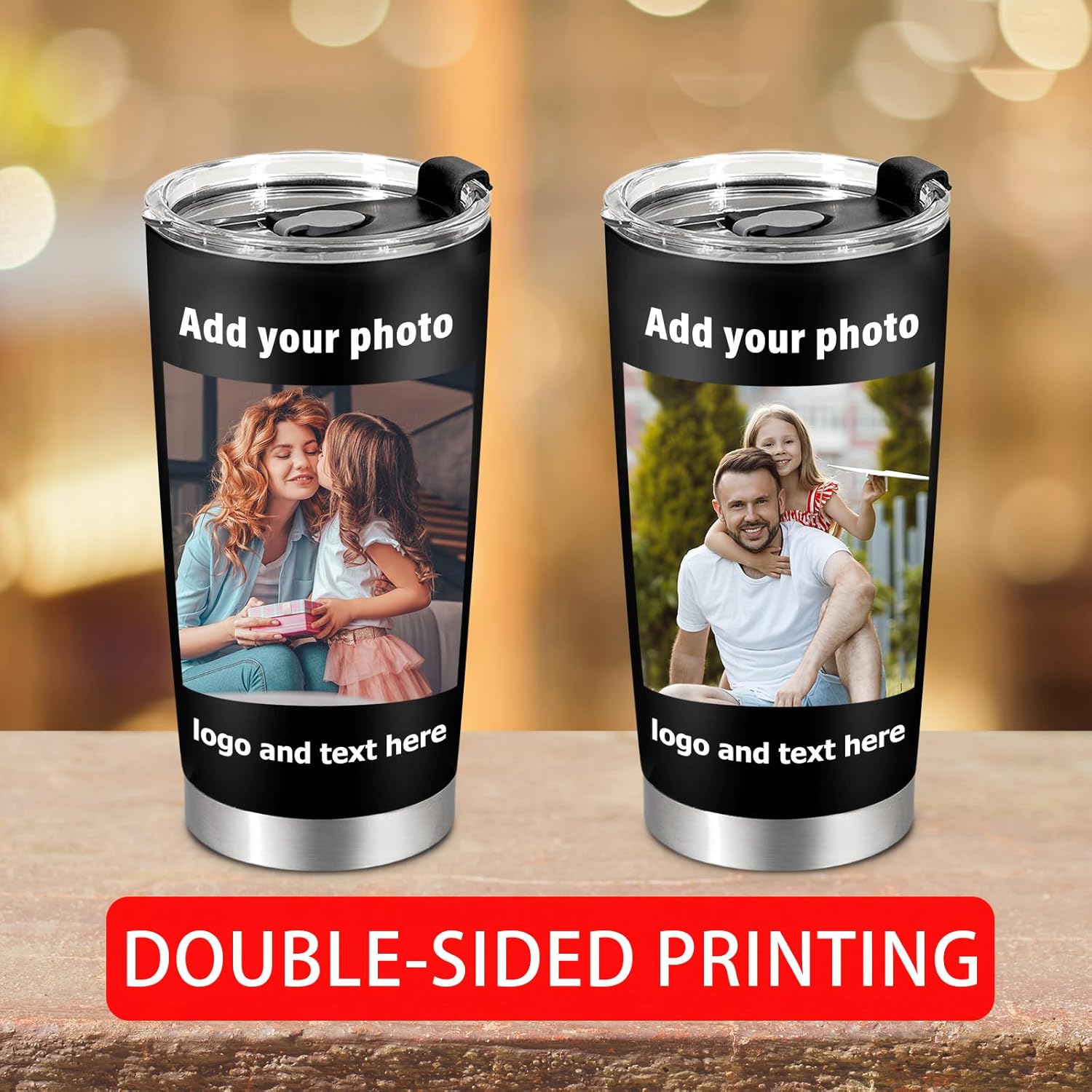 Vaso de café personalizado con texto de imagen, vaso de café aislado de acero inoxidable personalizado de 20 onzas, regalos personalizados para el