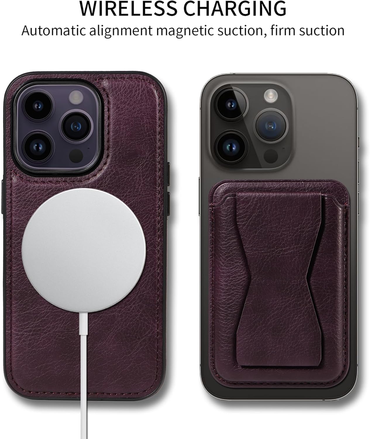 Compatible con MagSafe diseñada para iPhone 13 Pro Max, funda de piel magnética dividida para tarjetas de crédito (para iPhone 13 Pro Max, morado)