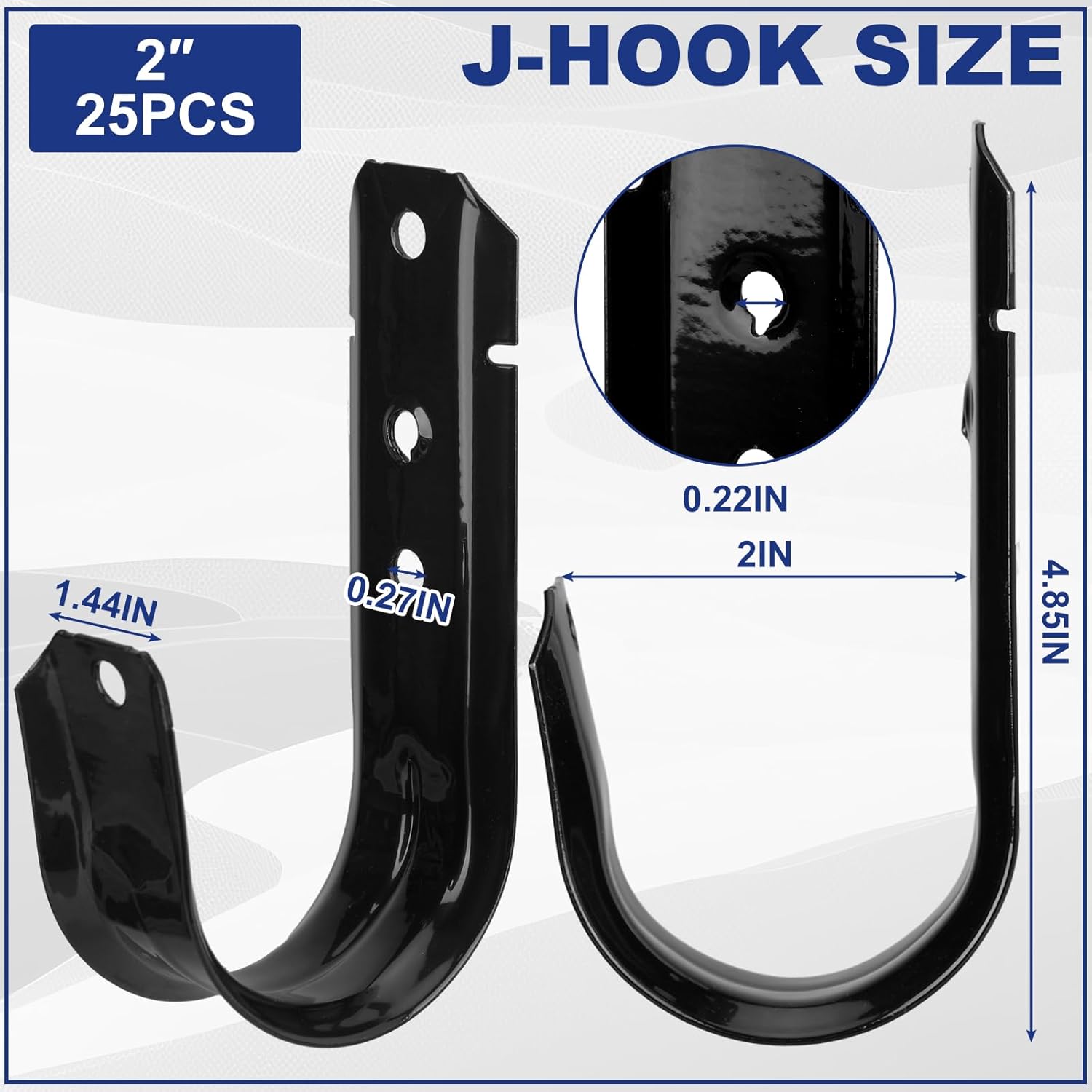Zonon Soporte de cable negro con gancho en J para colgar gancho en J de metal resistente para gestión de cables y cables, acero galvanizado (2