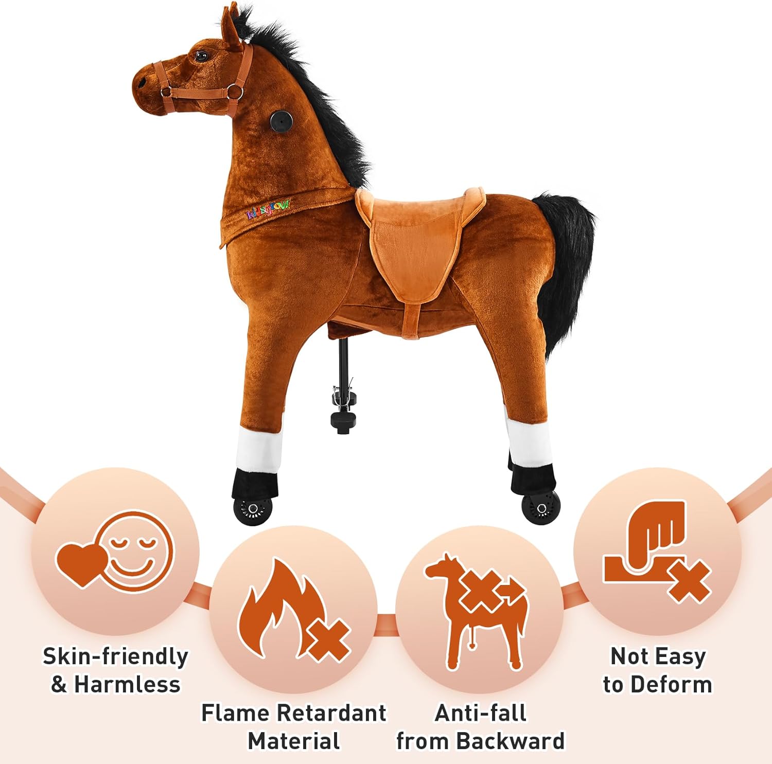 Juguete de caballo para niños que montan a caballo, poni, ciclo, mecánico, acción de caminar, animal de peluche para 4 a 9 años, sin batería ni