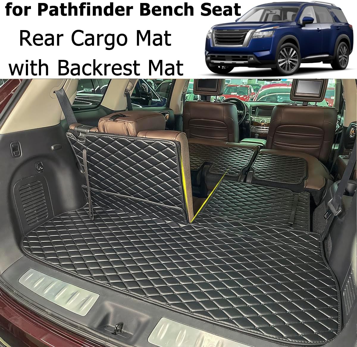 Alfombrilla para maletero para Nissan Pathfinder 2022-2024 (2 fila con asiento de banco) y alfombrilla para respaldo trasero 2 y 3 fila (5 unidades)