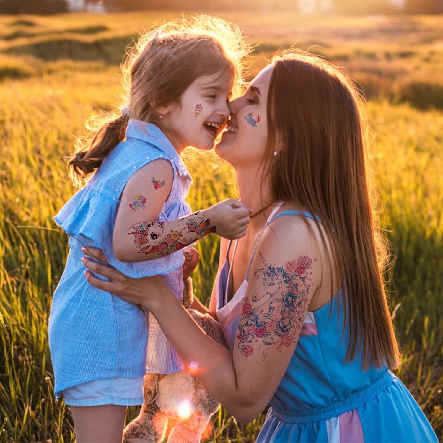 Aresvns Tatuaje temporal de unicornio 24 hojas, lindo tatuaje falso para mujeres y niñas, tatuaje de manga impermeable temporal para fiesta