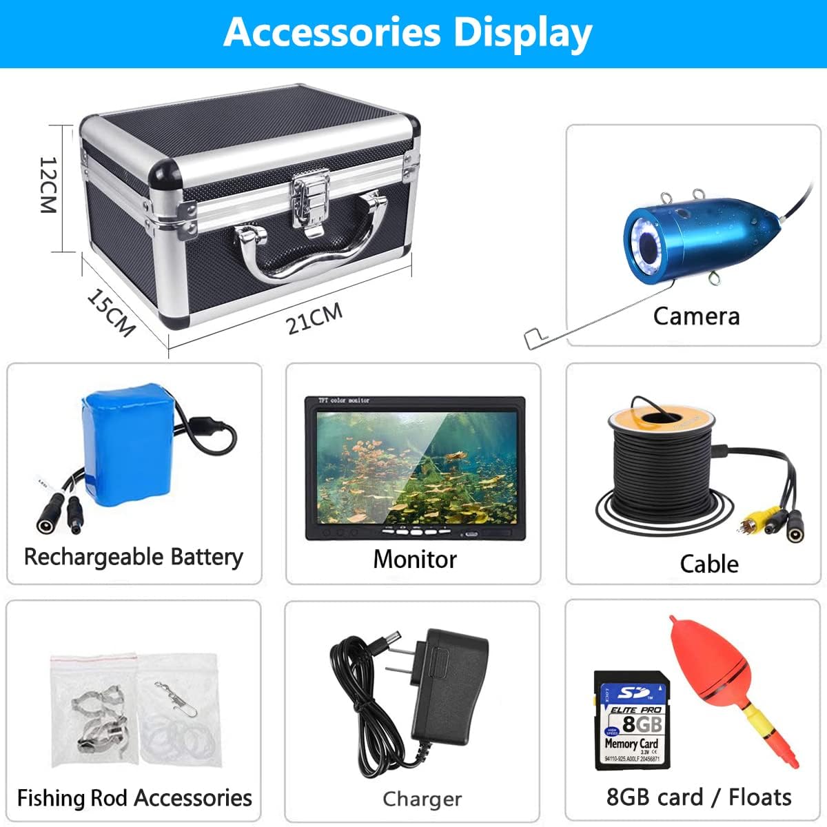 anysun – Cámara de pesca subacuática, cámara de pesca en hielo, cámaras de video portátiles, buscador de peces con monitor HD de 7 pulgadas y 12