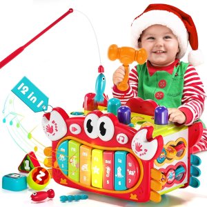 Juguetes Montessori de cangrejo 12 en 1 para niños de 1 año, juguetes martilladores con música y luces, cubo de actividades ocupadas juguetes Juguetes Montessori de cangrejo 12 en 1 para niños de 1 año, juguetes martilladores con música y luces, cubo de actividades ocupadas juguetes