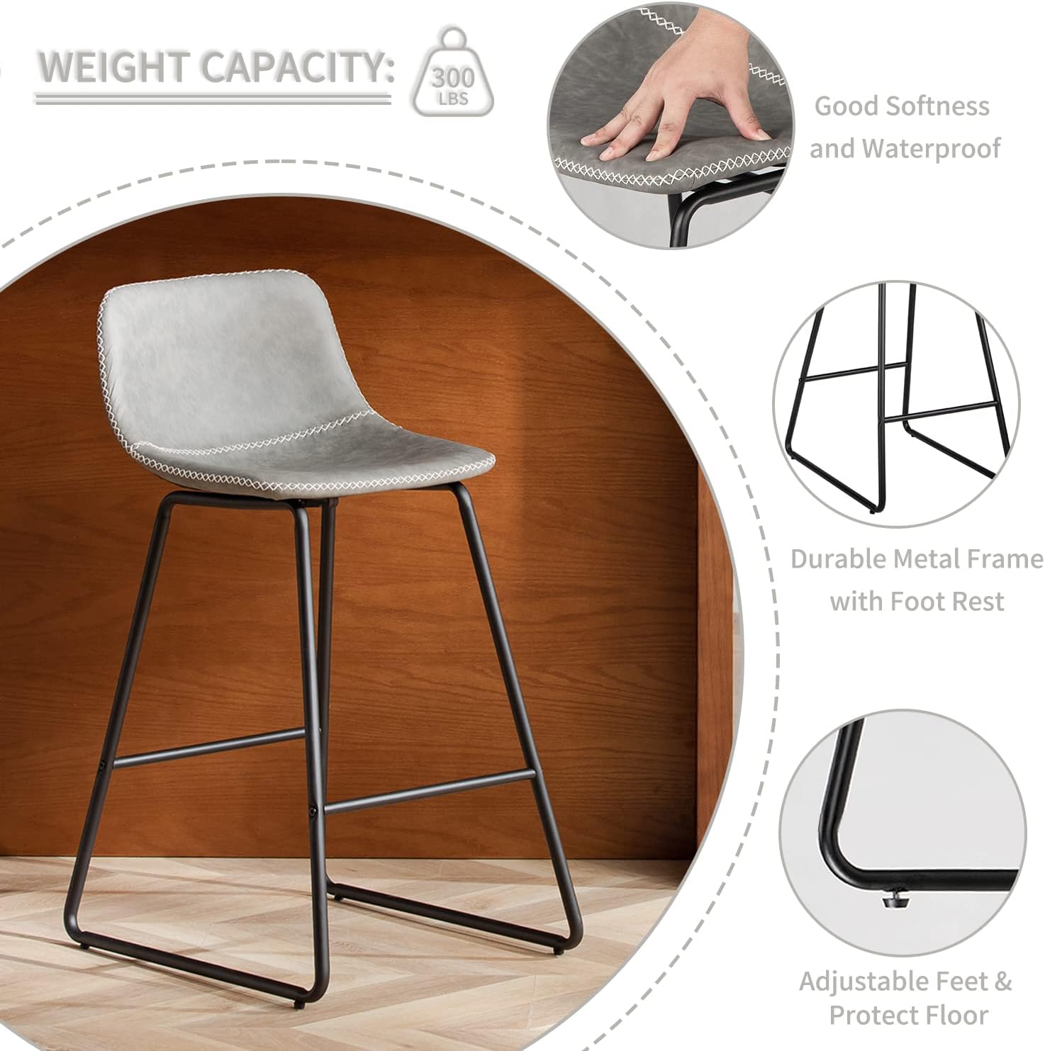 HeuGah Juego de 1 taburetes de bar con altura de mostrador, taburetes de bar modernos para isla de cocina, taburetes de bar de 26 pulgadas de altura
