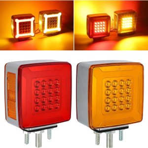 Partsam Par de doble cara cuadrada pedestal guardabarros luces intermitentes Halo Glow Triple Stud, ámbar  rojo cuadrado 47 LED marcador de parada Partsam Par de doble cara cuadrada pedestal guardabarros luces intermitentes Halo Glow Triple Stud, ámbar  rojo cuadrado 47 LED marcador de parada