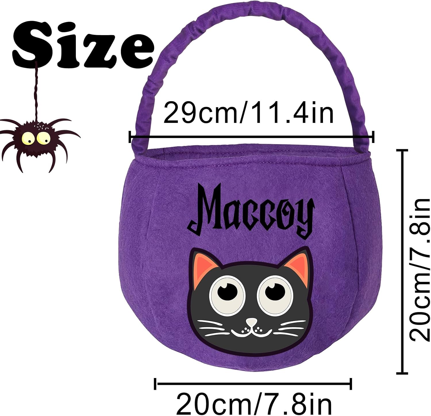 Bolsas de Halloween personalizadas, bolsa de dulce o truco, cesta de dulces con nombre personalizado para niños y niñas, gato