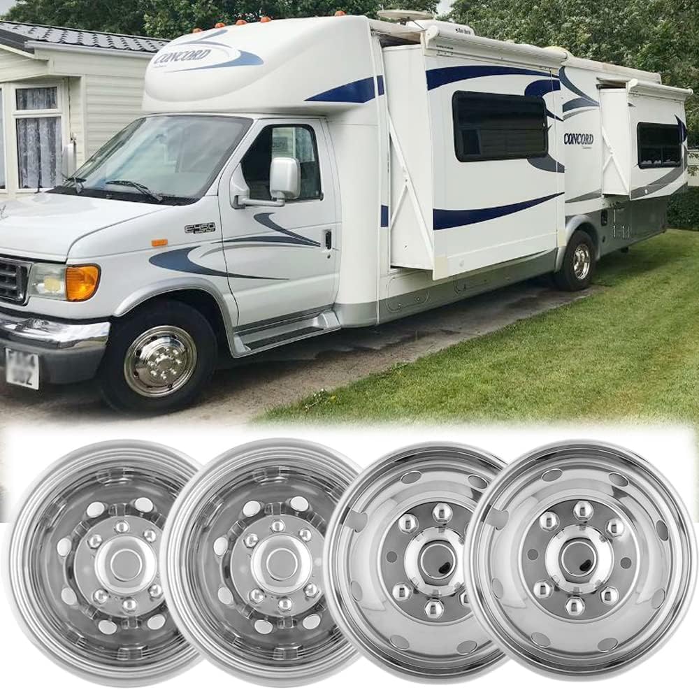 4 simuladores de rueda de 16 pulgadas compatibles con Ford F350 1974-1998 E350E450 1992-2021 Dodge Ram 3500 1974-1999, tapones de 8 lengüetas, 8