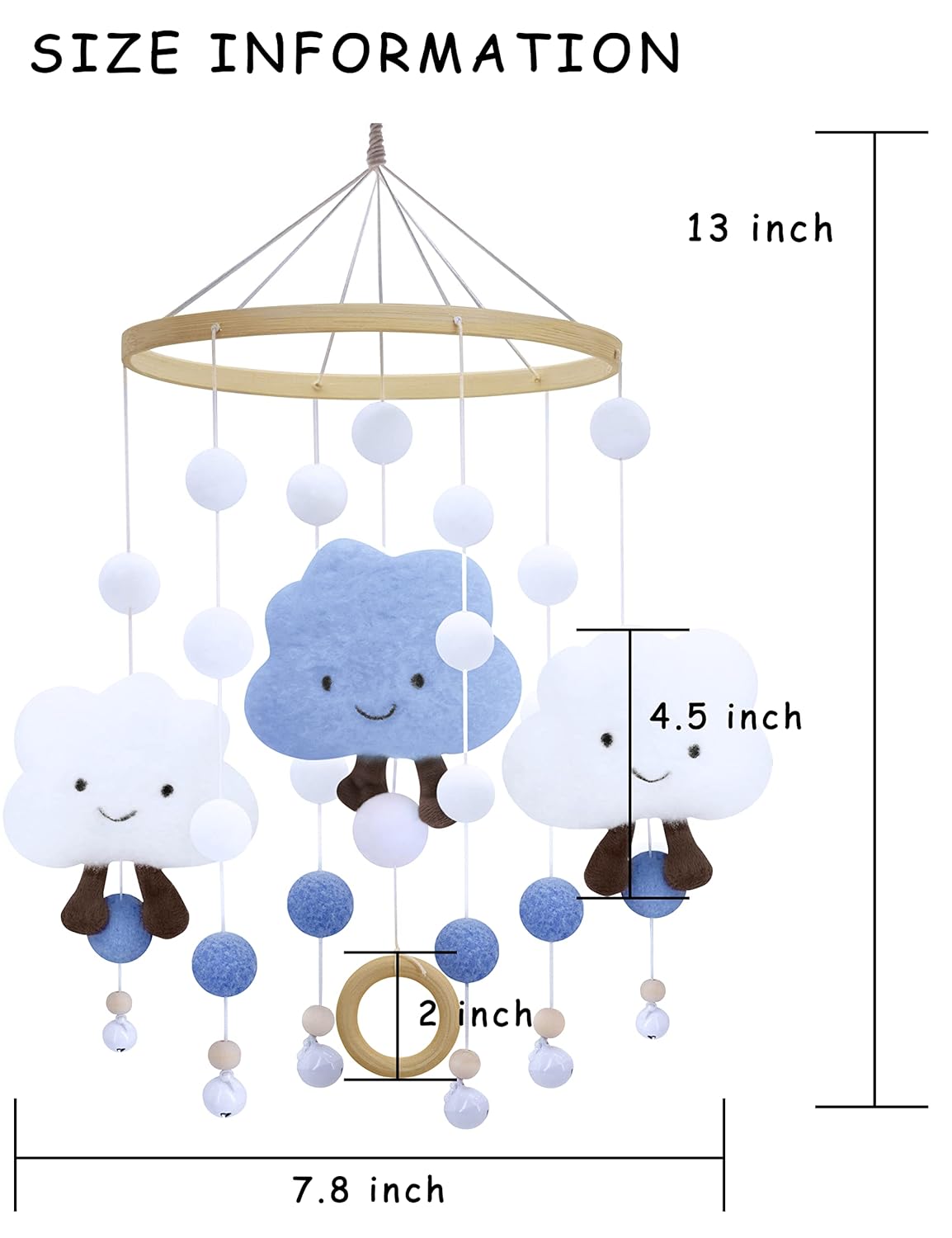 Encantadora cama de cuentas de madera de fieltro para bebé techo móvil decorar colgantes, accesorios de enfermería infantil, enfermera (nube azul