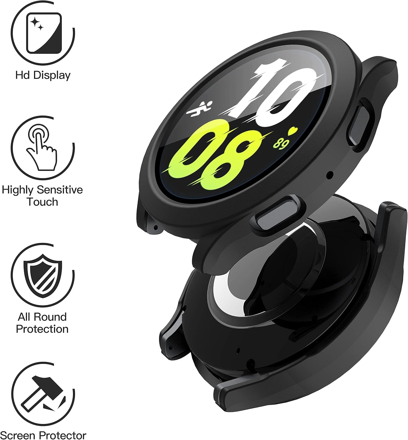 Misxi Paquete de 2 fundas rígidas de policarbonato con protector de pantalla para Samsung Galaxy Watch 5 Galaxy Watch 4 de 1.732 in, funda ultrafina