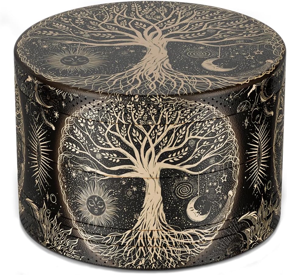 Molinillo de 2.5 pulgadas, árbol de la vida dorado bohemio negro