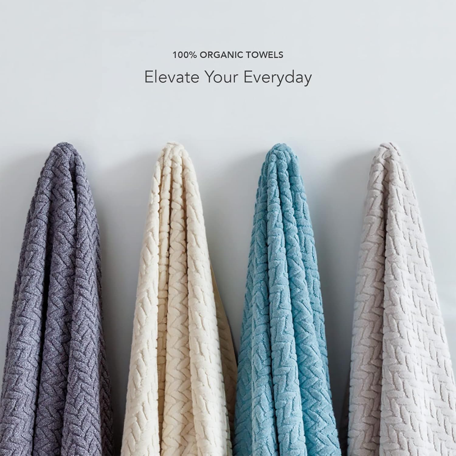 Texere – Juego de toallas de baño 100 % algodón orgánico jacquard de 21.16 ozm, extra absorbentes, de secado rápido y felpa (cable, azul estate, 4