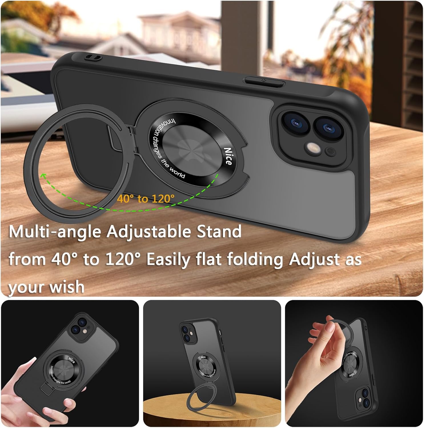 GROZHJAL Funda con soporte para iPhone 11, compatible con MagSafe, antiamarilleo, magnético, delgado, translúcido, mate, parte trasera de silicona,