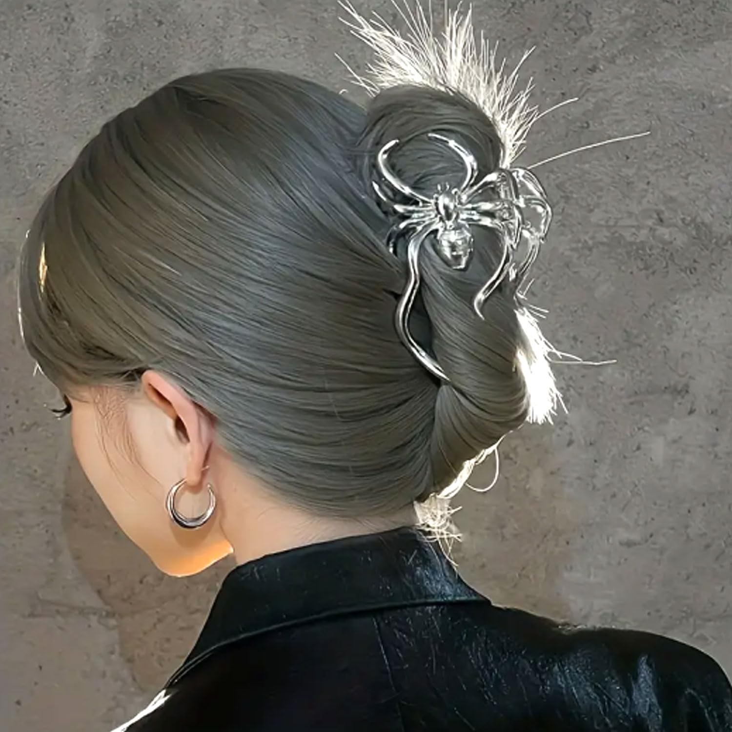 Pinzas de metal para el cabello, pinzas de aleación para el cabello, 1 pinza de metal de araña plateada para el cabello estilo punk y Y2K (araña