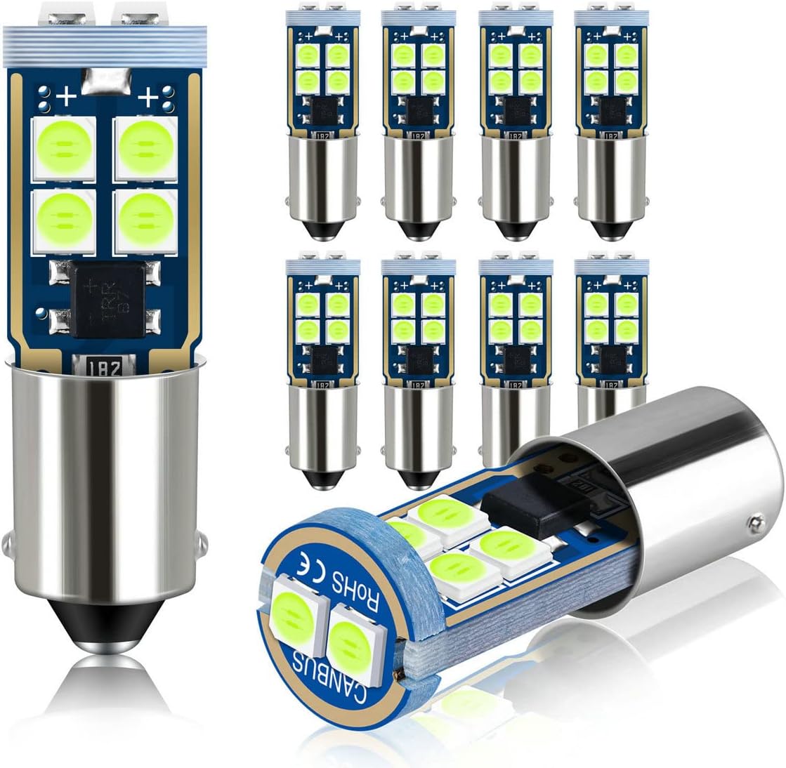 DODOFUN BA9S – Bombilla de repuesto para interior de automóvil, color azul hielo, base de bayoneta, BA9, 53, 57, 1445, 1895, 64111, tamaño de