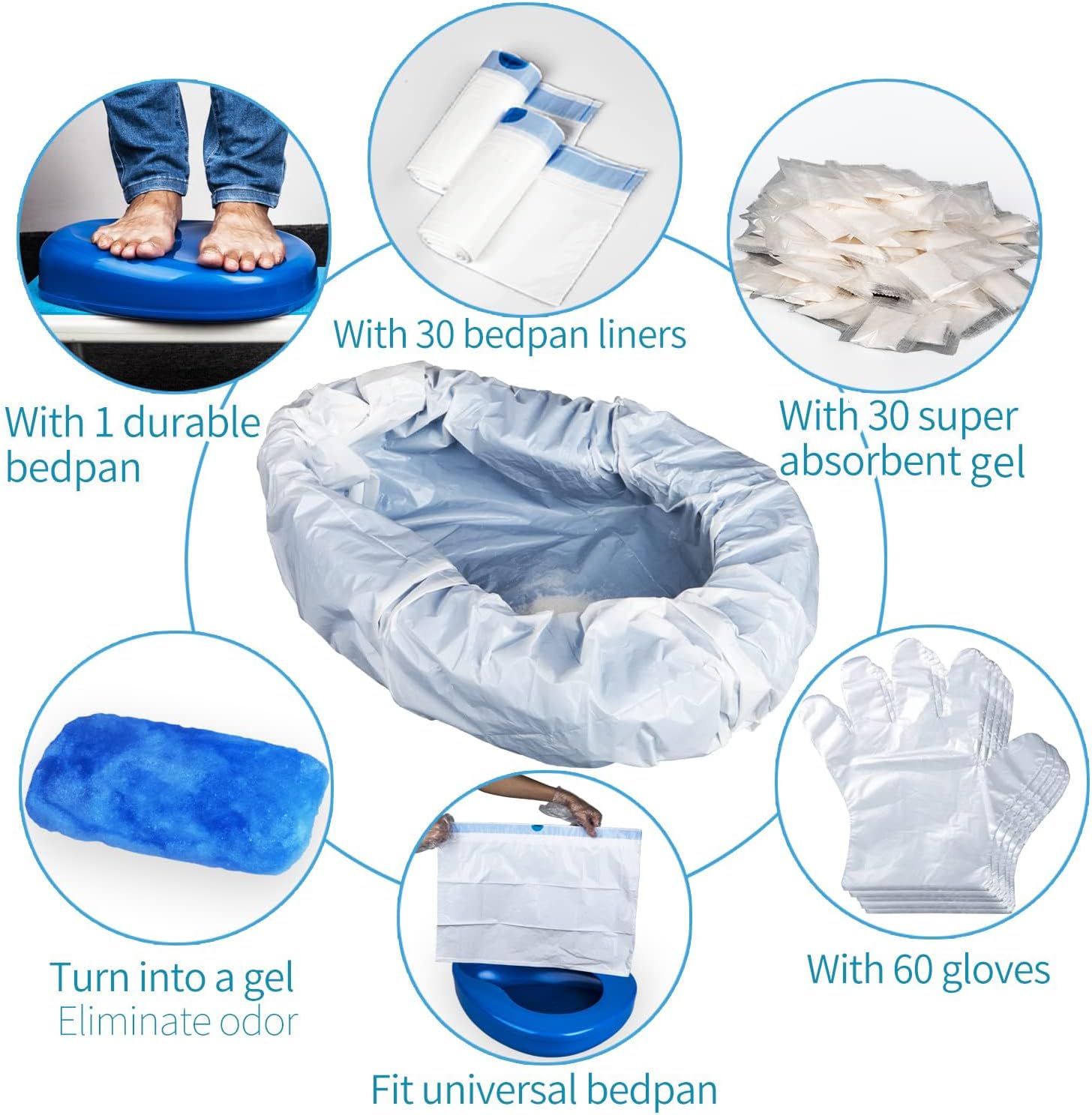 Juego de 30 almohadillas absorbentes de gel y 30 forros desechables, bandeja de cama para mujeres mayores, bandeja de cama con forros y residuos