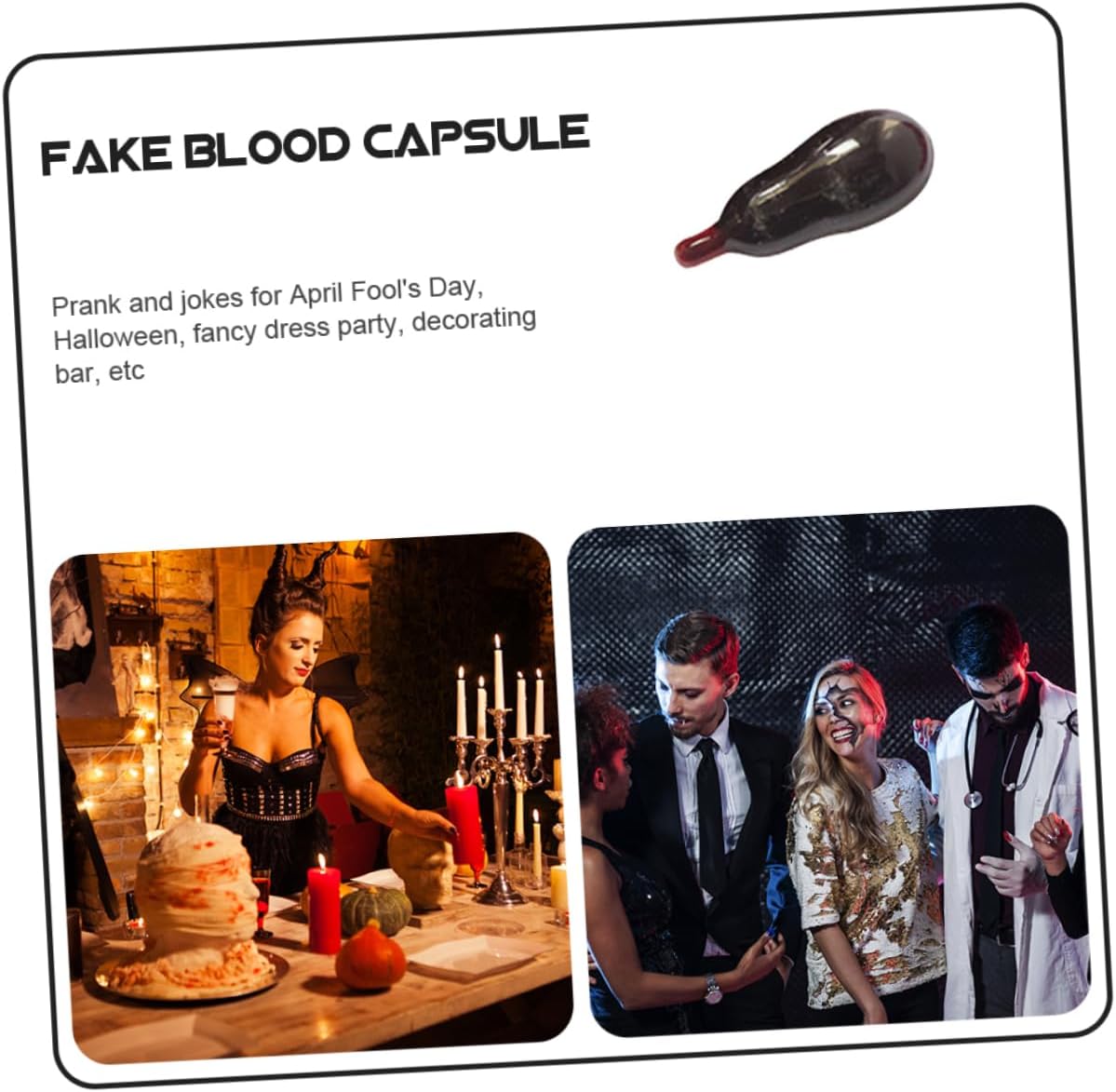 Toyvian 20 piezas de píldora de sangre para vómitos, juguetes de Halloween, accesorios de graduación, juguetes de maquillaje, cápsulas de sangre de