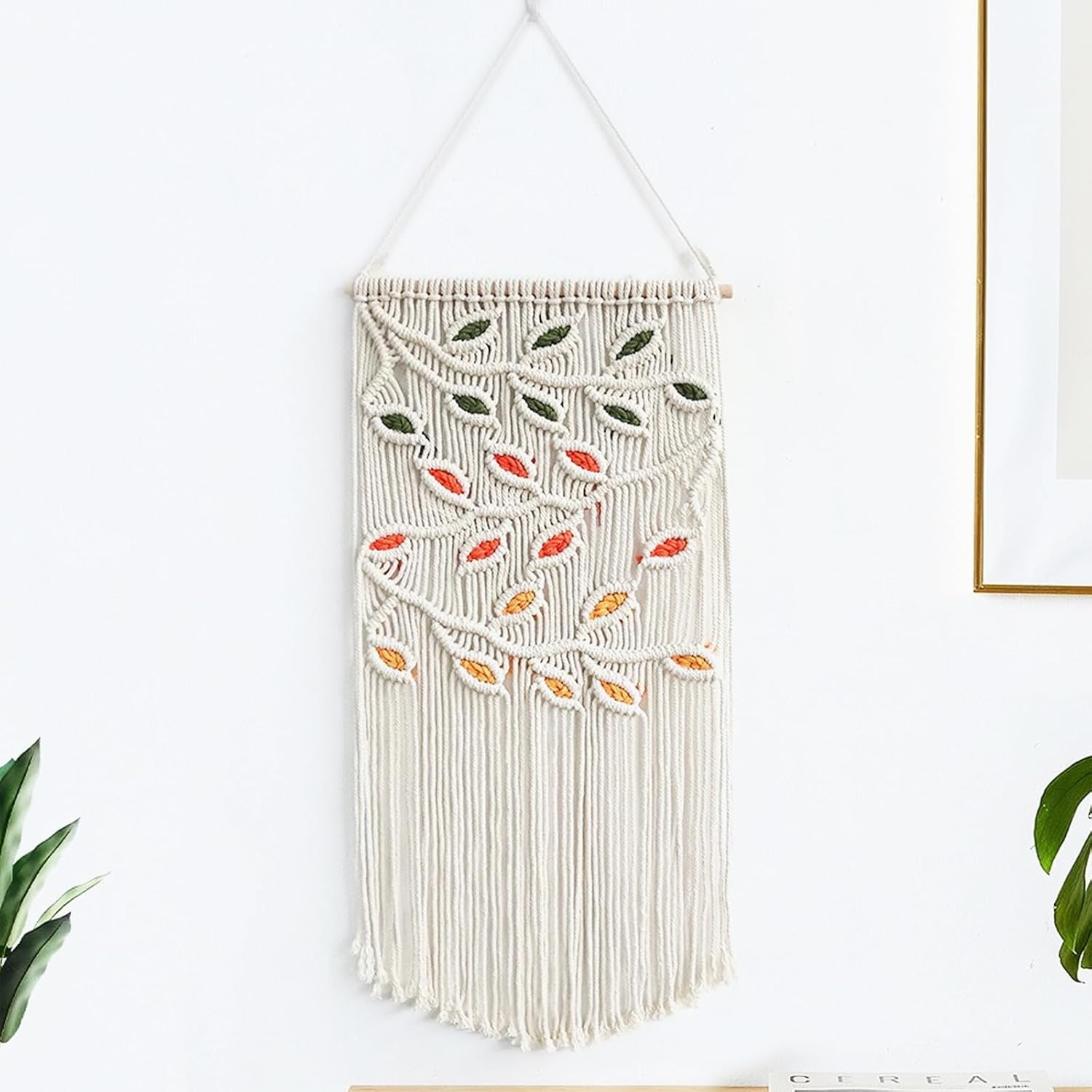 Tapiz de macramé para colgar en la pared, elegante bohemio con hojas de macramé, decoración de pared tejida a mano, arte de pared bohemio con