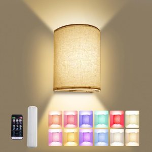 Moobibear Aplique de pared a pilas, 16 colores RGB cambiables, luz de pared regulable con control remoto, apliques de tela de altura, iluminación de Moobibear Aplique de pared a pilas, 16 colores RGB cambiables, luz de pared regulable con control remoto, apliques de tela de altura, iluminación de