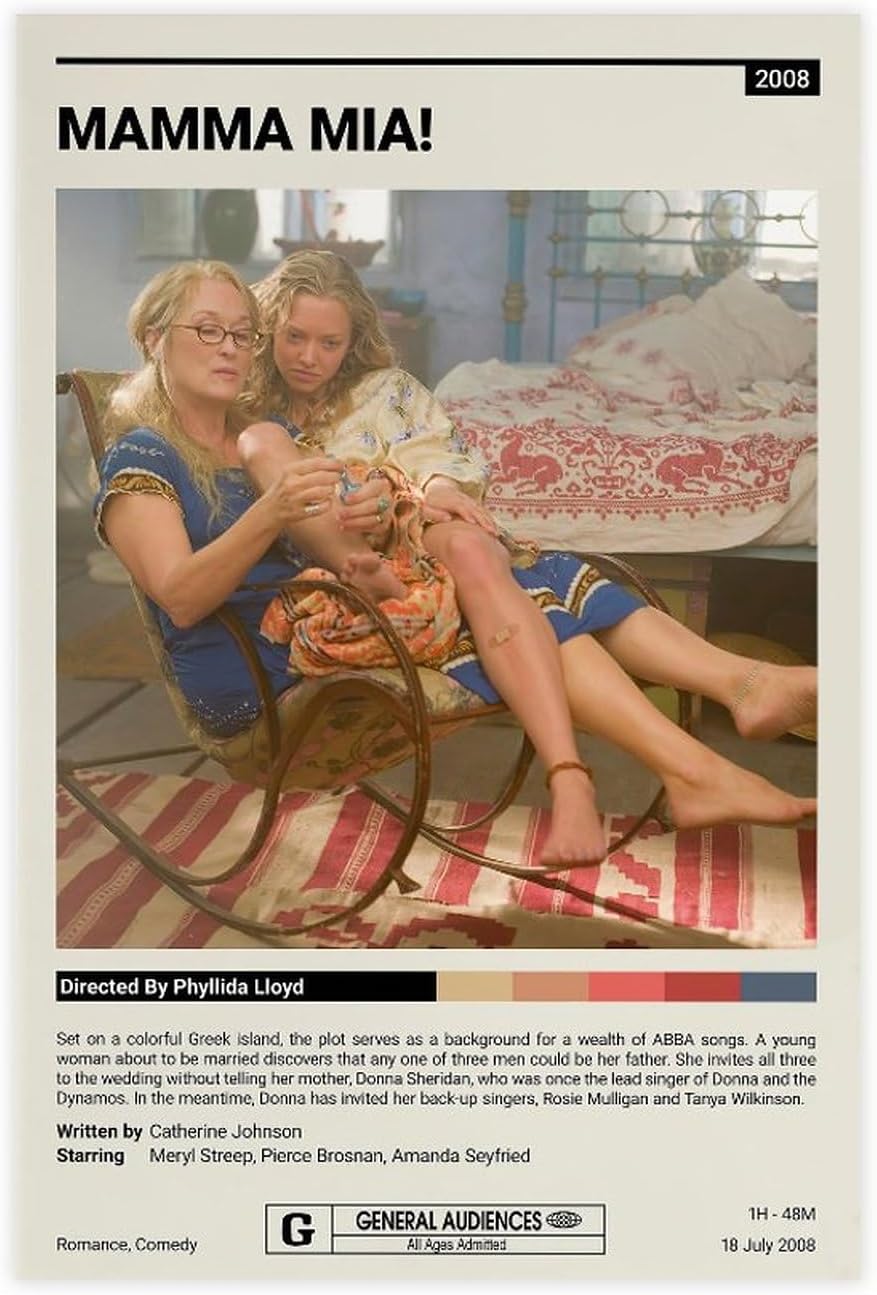 shitou Póster clásico retro de película de Mamma Mia! – Póster de lienzo para decoración de pared, decoración estética de habitación, regalos sin