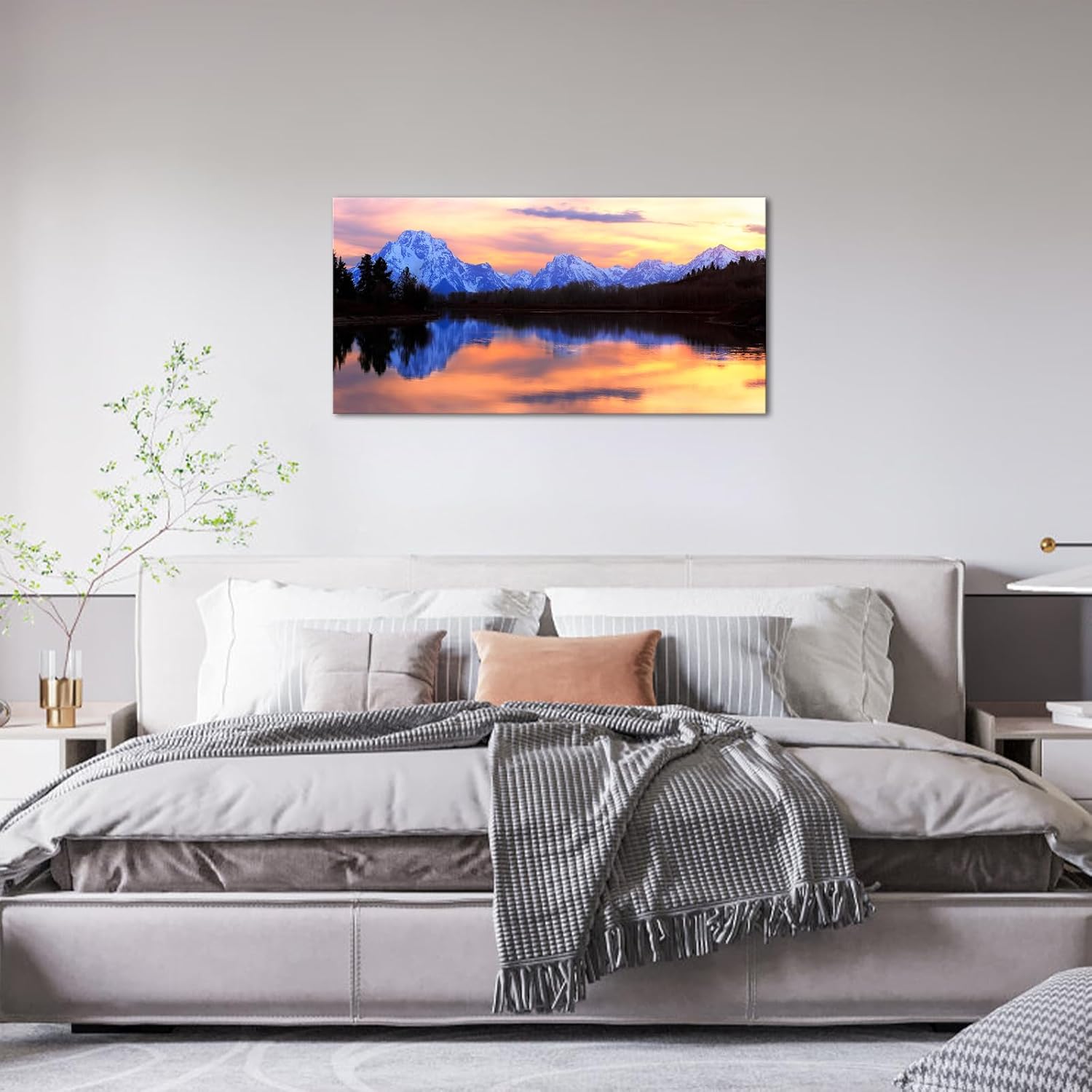 LevvArts Grand Teton – Lienzo decorativo para pared, diseño de paisaje del parque nacional, los tetons reflejados en el río serpiente en Oxbow Bend,