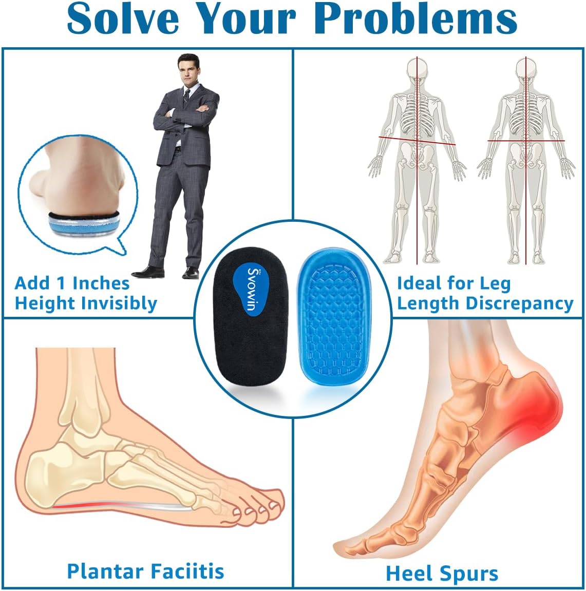 Plantillas de aumento de altura ajustable de 3 capas, insertos de elevación de talón para discrepancias de longitud de pierna y tendinitis de