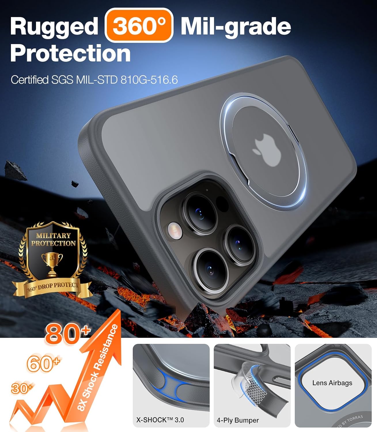 TORRAS Ostand R Guardian – Funda mate para teléfono de 6.7 pulgadas, color gris