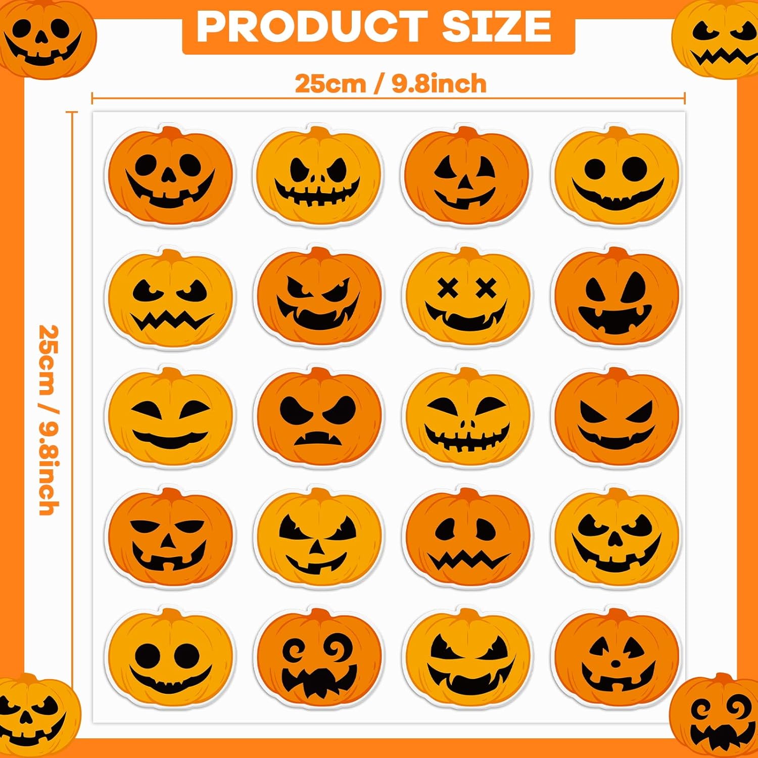 20 calcomanías de gel grueso de calabaza de Halloween para decoración de ventana de Halloween, calabaza de Halloween, calcomanías de gel para