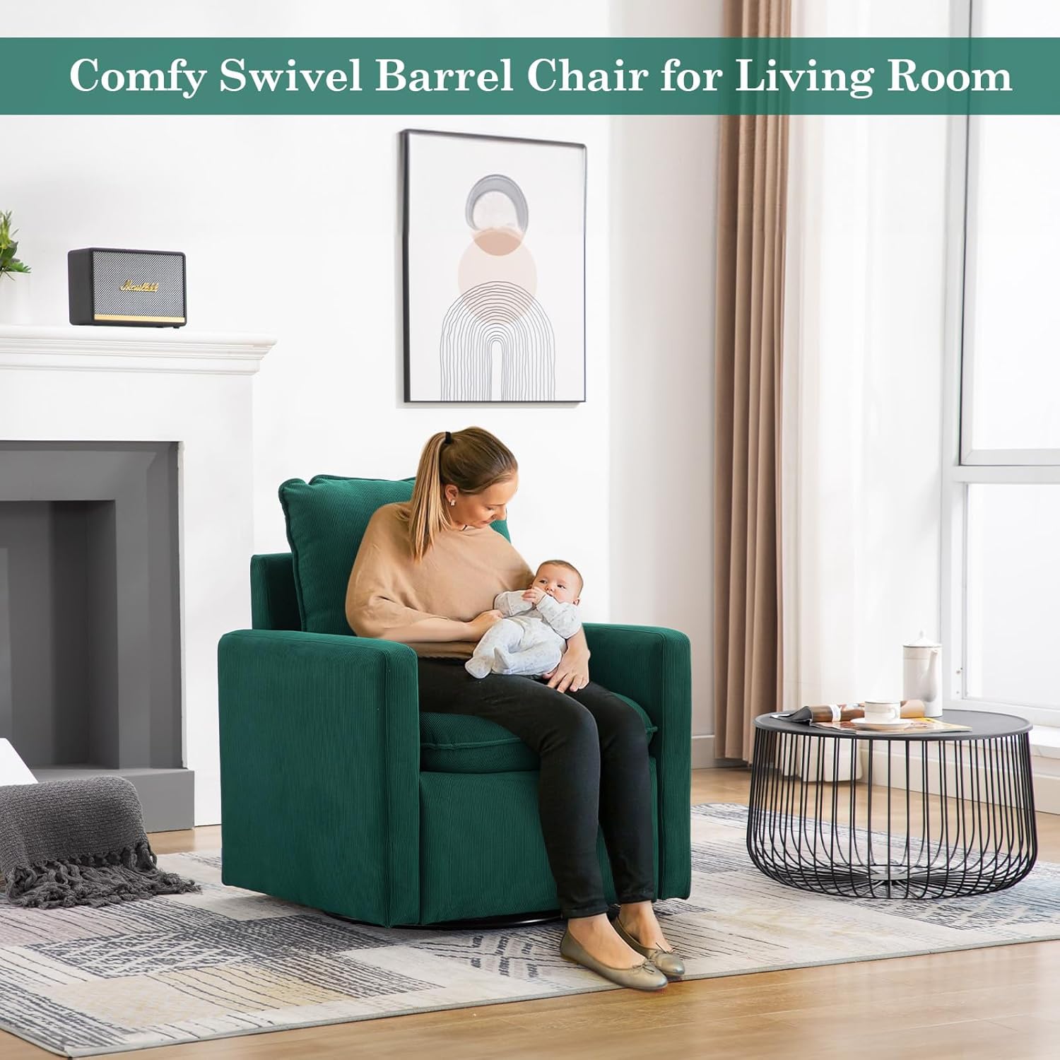 Silla decorativa giratoria moderna, cómoda silla de barril con almohada suave, sillón giratorio de 360 para sala de estar, sillón moderno de sherpa