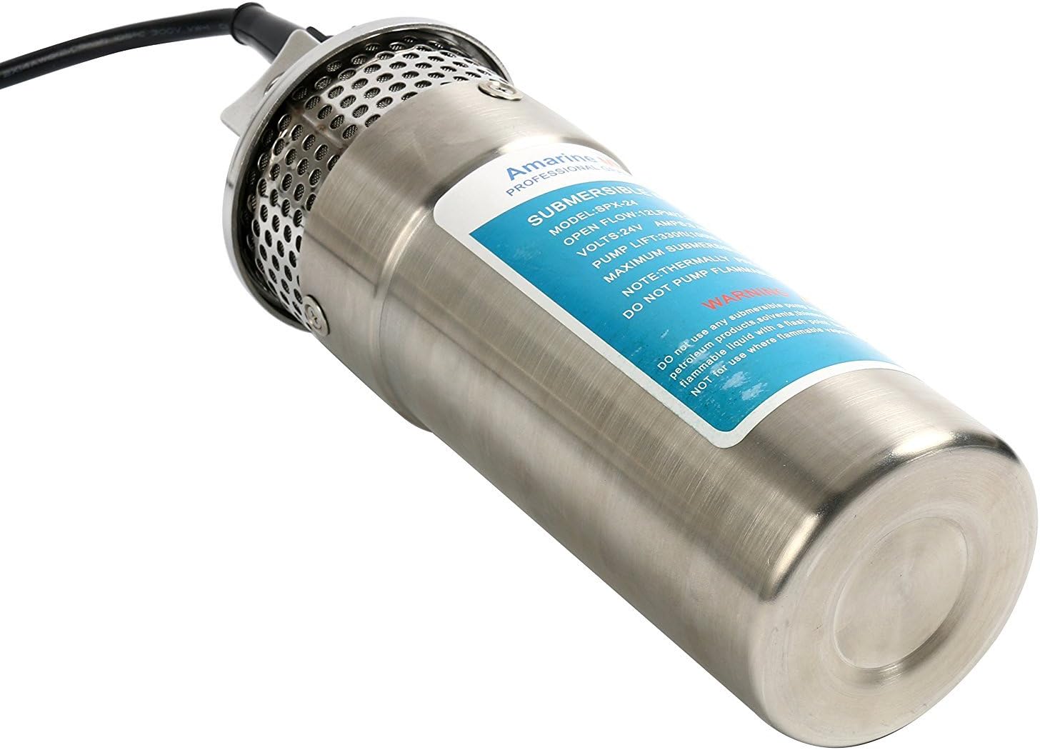 Amarine – Bomba de agua sumergible de 24 V CC para pozos profundos, 3.2 GPM 4 pulgadasenergía alternativa con batería solar de acero inoxidable,